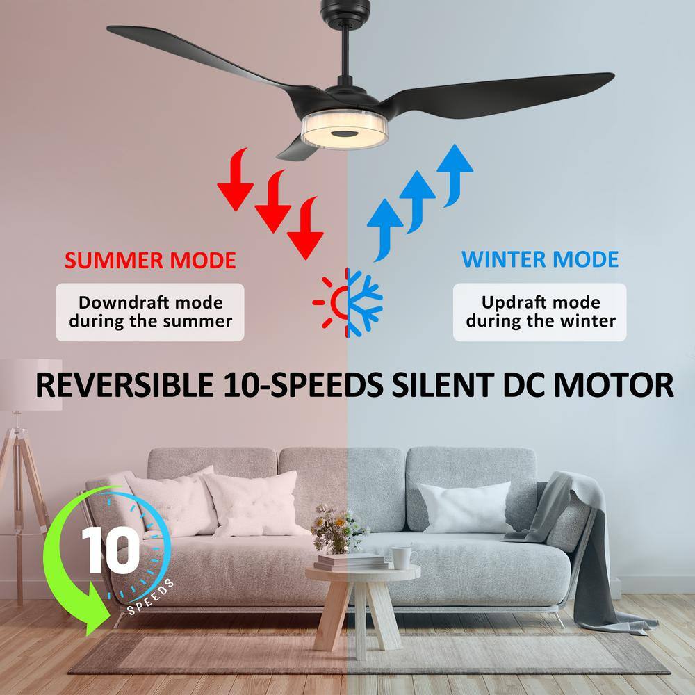 CARRO Finley 60 in. Dimmable LED IndoorOutdoor Black Smart Ceiling Fan Light and Remote Works with AlexaGoogle HomeSiri NS603F-L13-B2