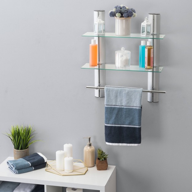 X 20 quot 2 Tier Adjustable Glass Shelf With Towel Bar Wall Shelf Danya B