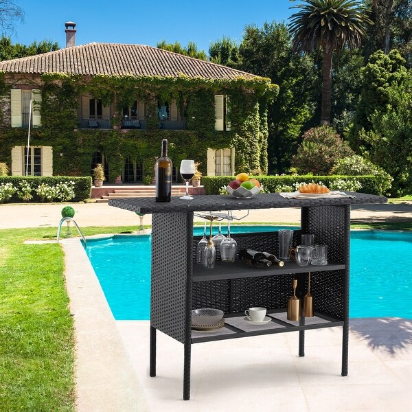 AVAWING Patio PE Wicker Bar Table Rattan Bar Counter Table