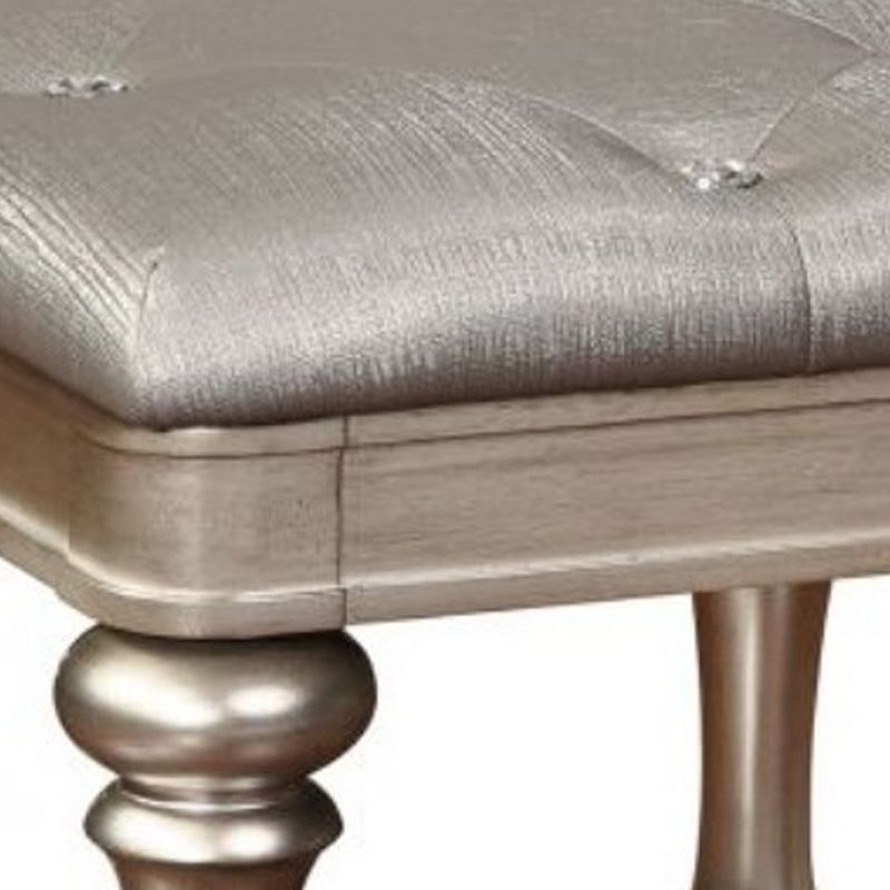 Wooden Vanity Stool with Turned Legs and Leatherette Upholstered Seat， Silver