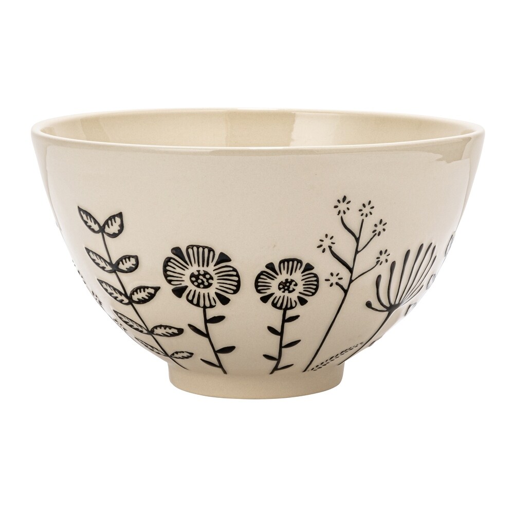 Hand Painted Stoneware Serving Bowl with Embossed Flowers   12.3\