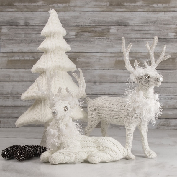 Cable Knit Sweater Standing Reindeer Christmas Figure