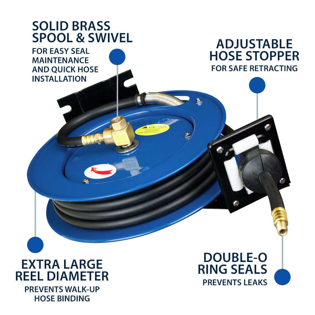 Cyclone Pneumatic 0.375in. x 25ft 300 PSI Retractable Air Hose Reel with Rubber Hose