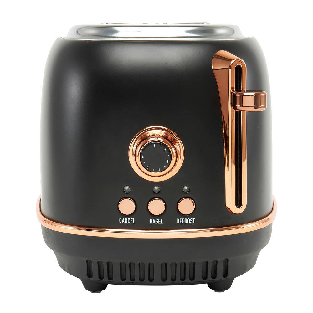 HADEN Heritage 900-Watt 2-Slice Wide Slot Black and Copper Retro Toaster with Removable Crumb Tray and Adjustable Settings 75059