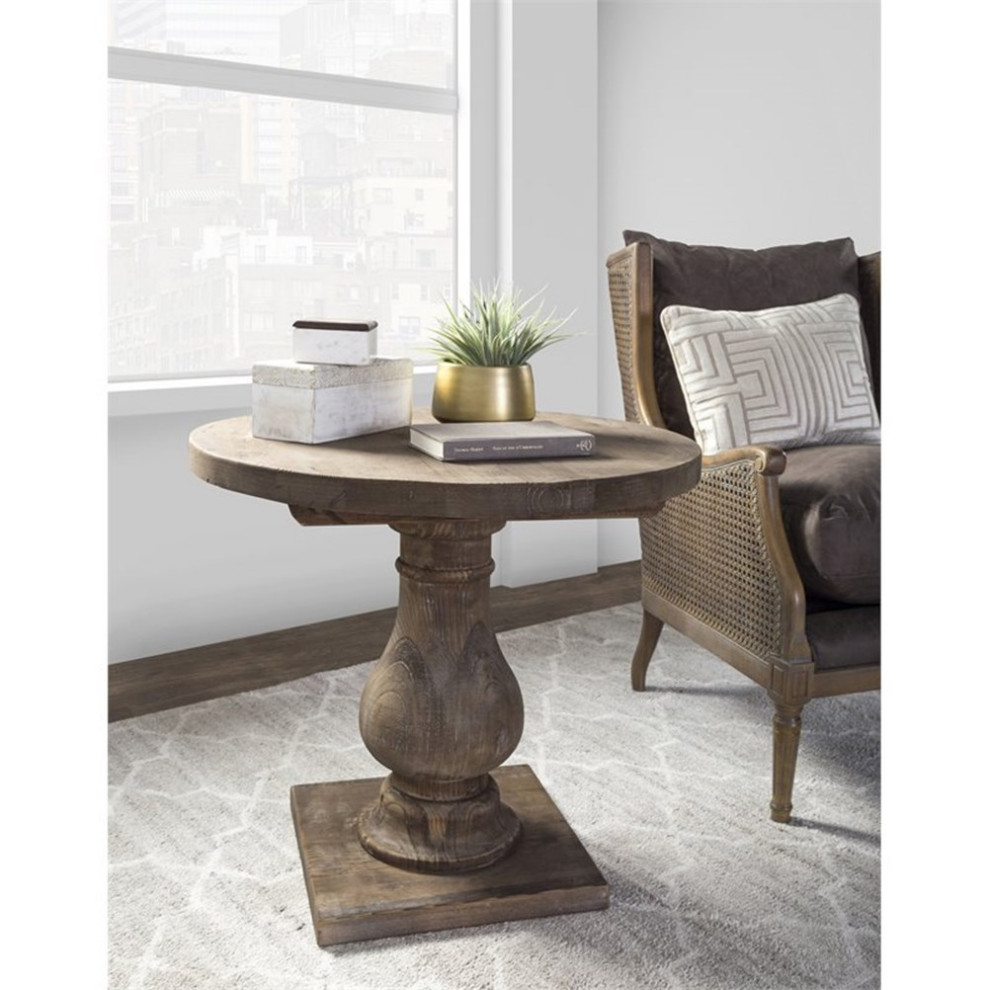 Home Square Round Reclaimed Pine End Table in Rustic Brown   Set of 2   French Country   Side Tables And End Tables   by Homesquare  Houzz