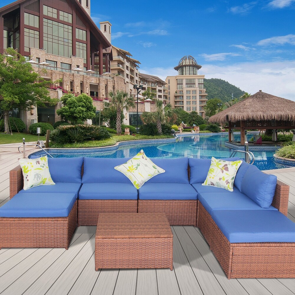 Patio Outdoor 7 Piece PE Rattan Sectional Sofa Furniture Set