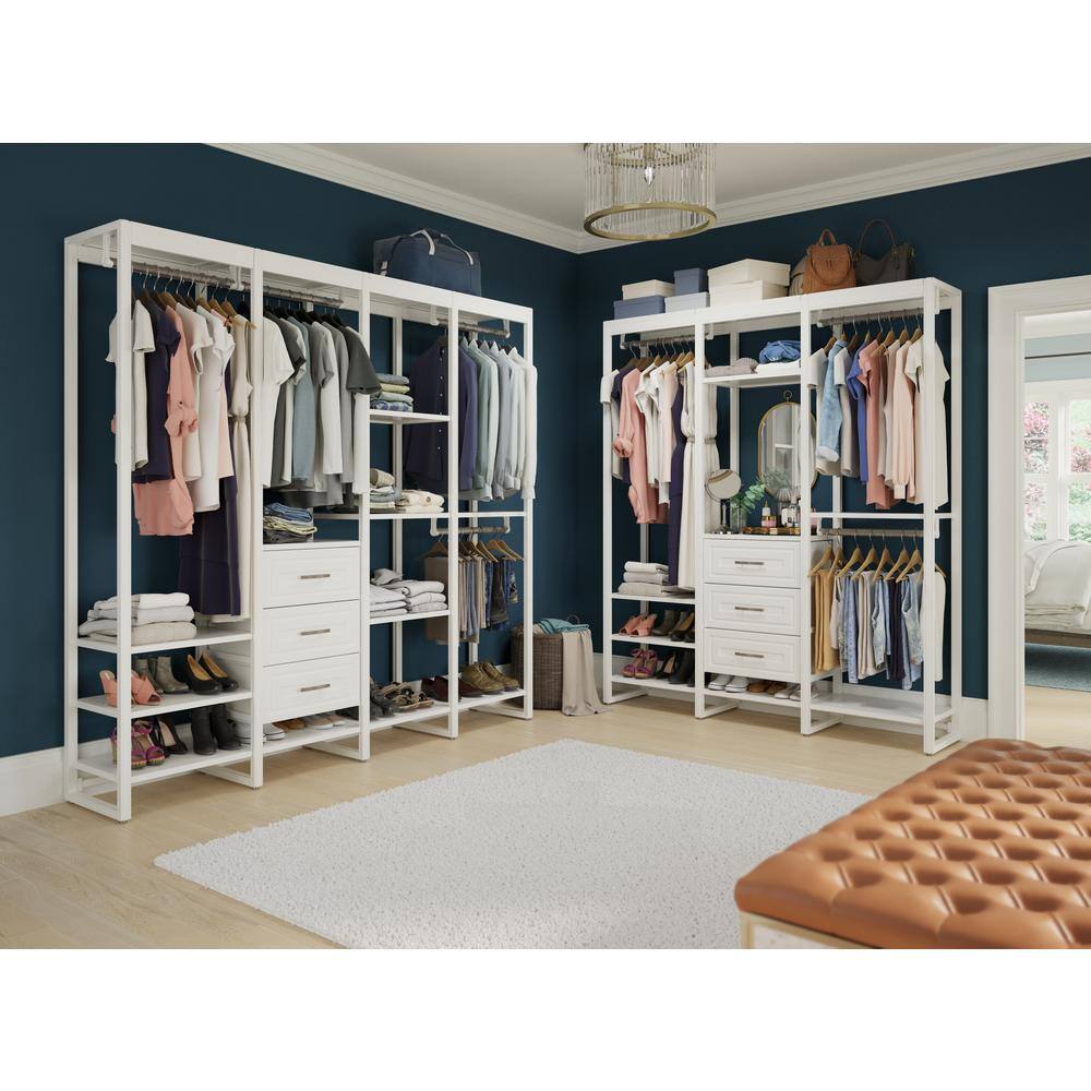 CLOSETS By LIBERTY 91 in. W White Adjustable Tower Wood Closet System with 3 Drawers and 15 Shelves HS45670-RW-08