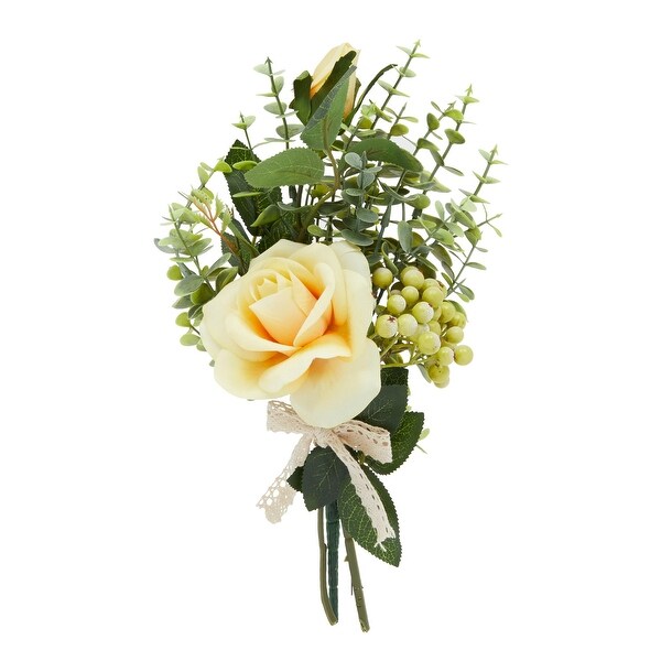 Yellow Rose and Eucalyptus Flower Bouquet，Artificial Floral Arrangement (14 x 7 In)