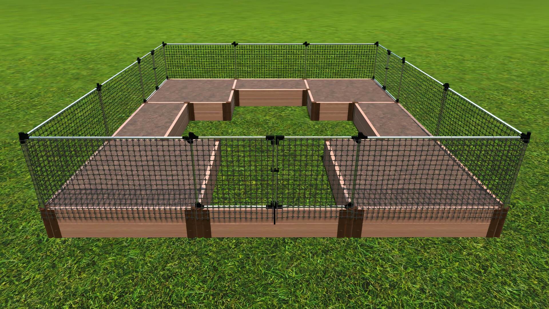 Walk-In 'Center Cross' 12' x 12' Animal Barrier Raised Garden Bed - 2