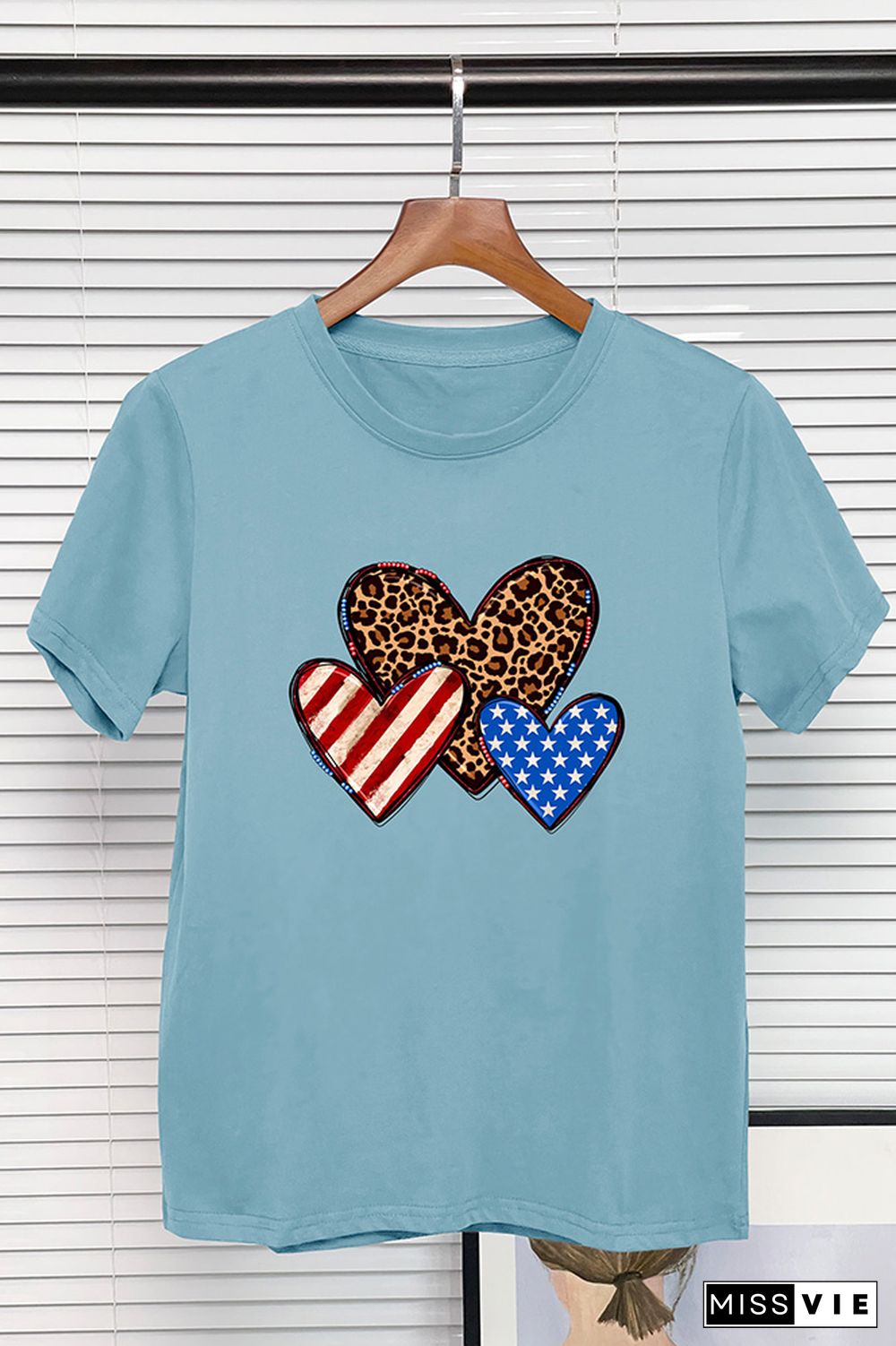 Indenpendence Day Leopard and US Flag Heart Graphic Tee