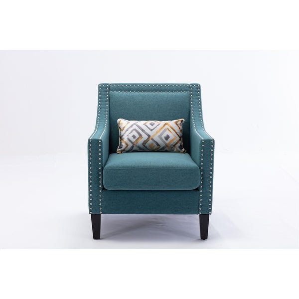 Modern Armchair Living Room Linen Fabric Padded Seat Accent Chair Removable Cushion Seat with Nailheads and Solid Wood Legs