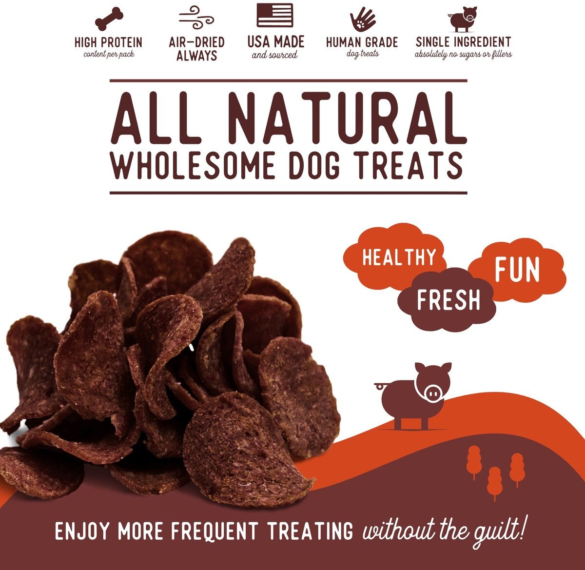 Beg and Barker Whole Pork Chips Natural Single Ingredient Dog Treats， 3.5-oz， case of 4