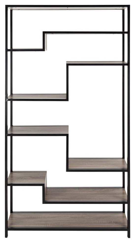 Mobley Retro Mid Century Wood Etagere/Bookcase  Oak/Black   Industrial   Bookcases   by Rustic Home Furniture Deco  Houzz