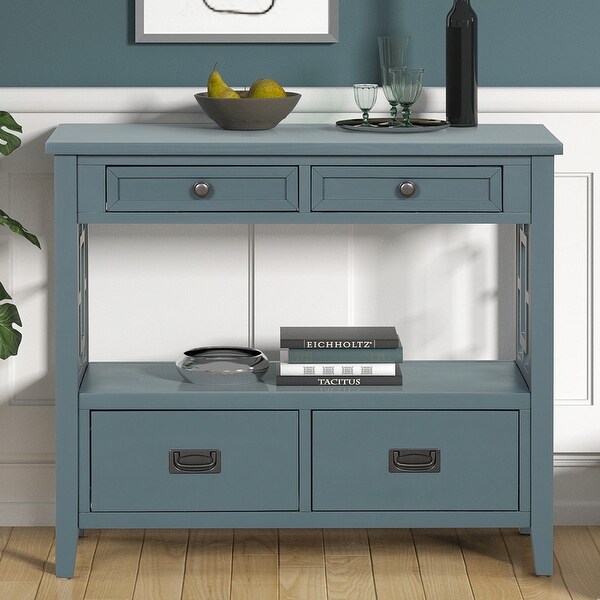 Console Table with 4 Drawers and 1 Storage Shelf for Living Room