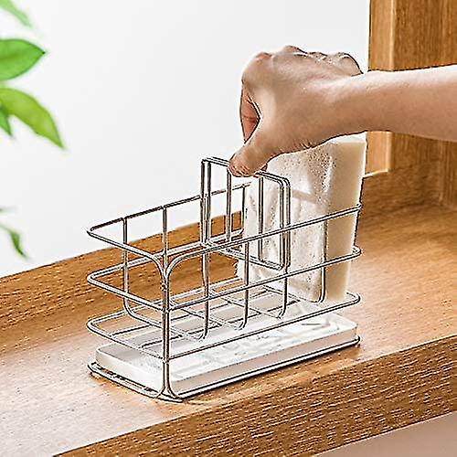 Sink Sponge Holder Countertop Stainless Steel Freestanding Sponge Sink Caddy Organizer Brush So