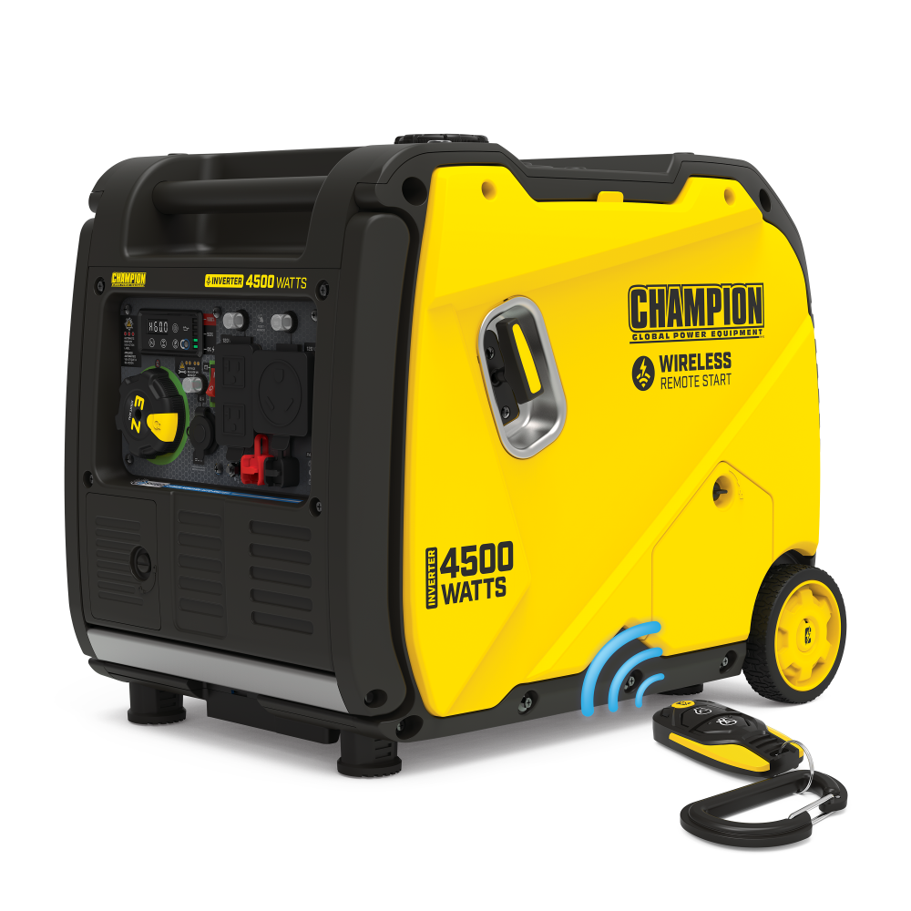 Champion 4500-Watt Wireless Remote Start Inverter Generator with Quiet Technology and CO Shield ;