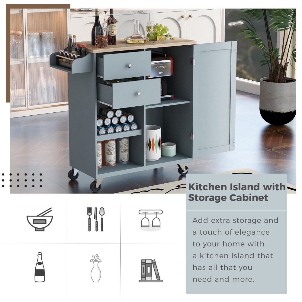 Kitchen Island on 4 Wheels with Adjustable shelves 2 Drawers