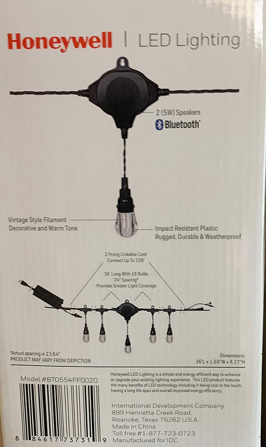 Honeywells 36' LED Indoor/Outdoor String Lights with Bluetooth Speakers