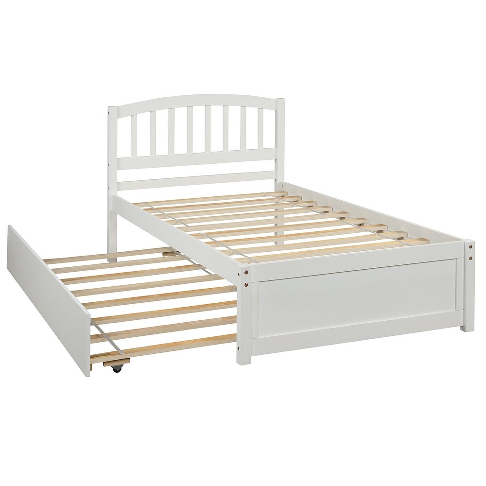 Nestfair Twin Size Platform Bed Wood Bed Frame with Trundle