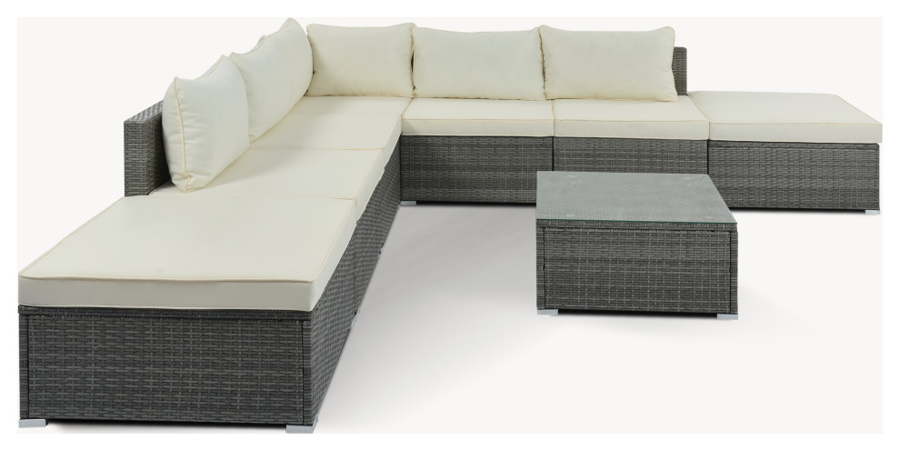 8 Pieces Outdoor Conversation Wicker Sofa Set   Tropical   Outdoor Lounge Sets   by Abrihome  Houzz