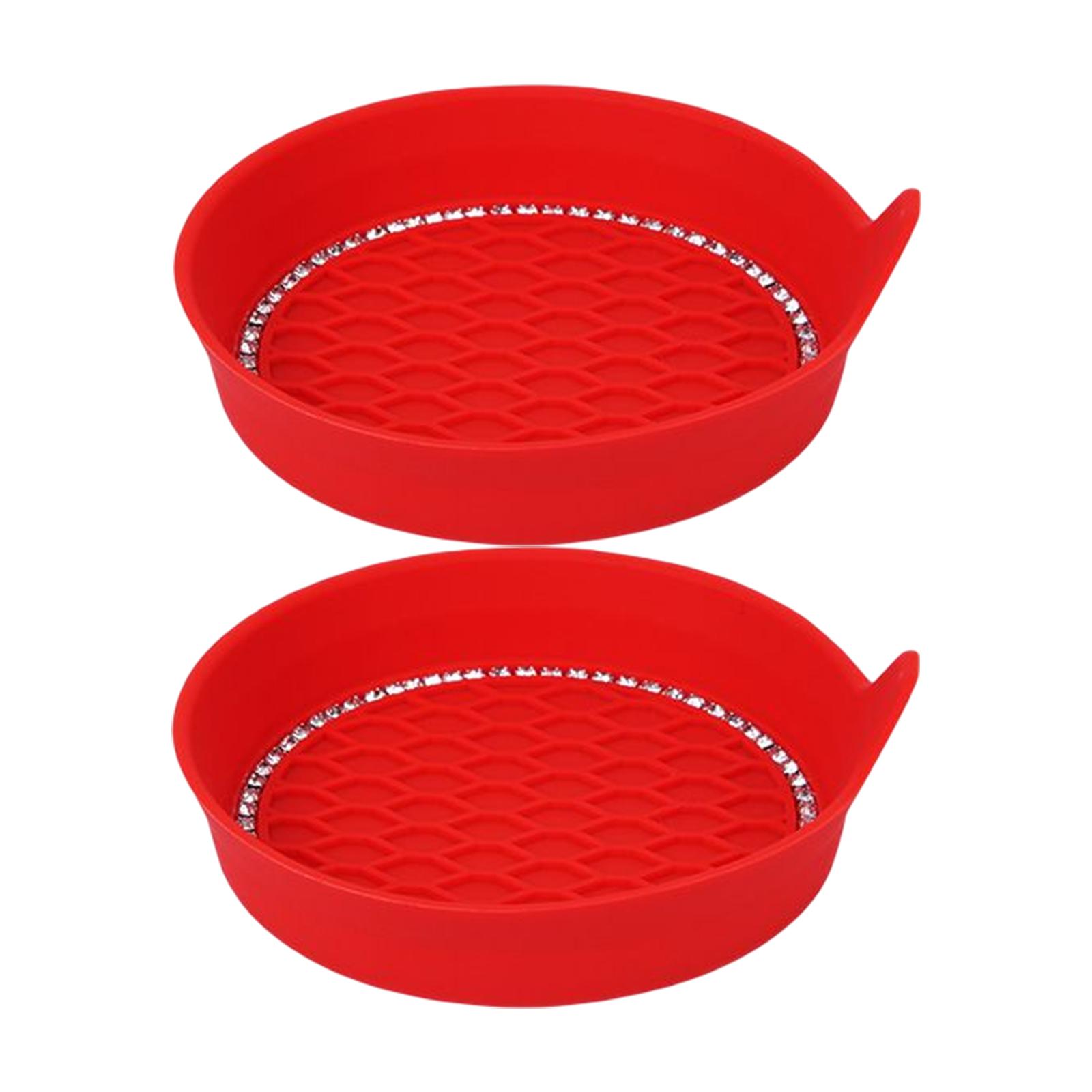 Insert Coaster， Vehicle Cup Mats， Car Coaster Silicone， 3.15inch Round Rhinestone Decoration Universal Soft for Campers Kitchen Red