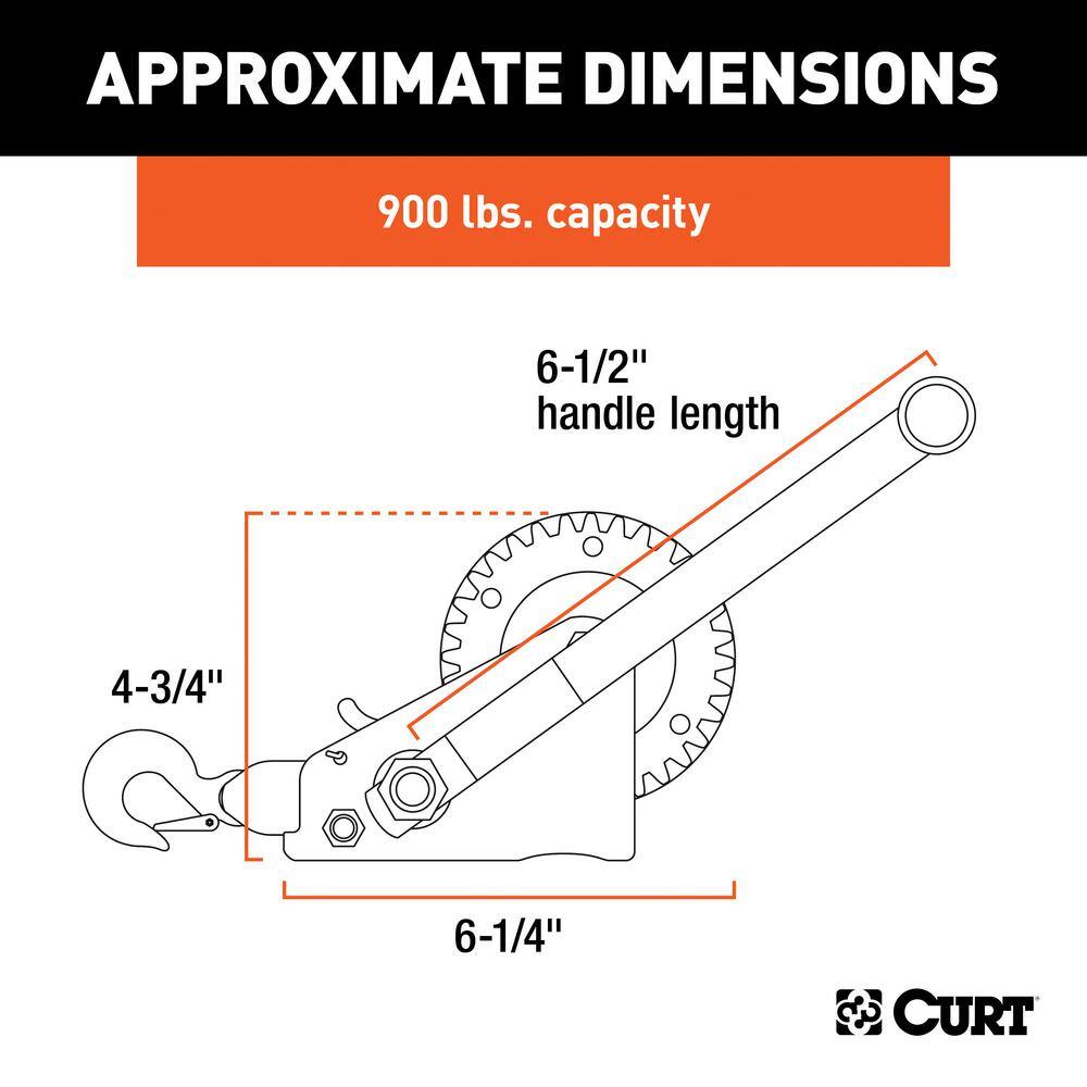 CURT Hand Winch with 15' Strap (900 lbs. 6-12