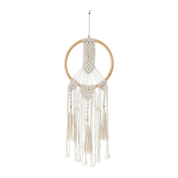 X 13 quot Cotton Macrame Handmade Intricately Weaved Wall Decor With Beaded Fringe Tassels White Olivia amp May