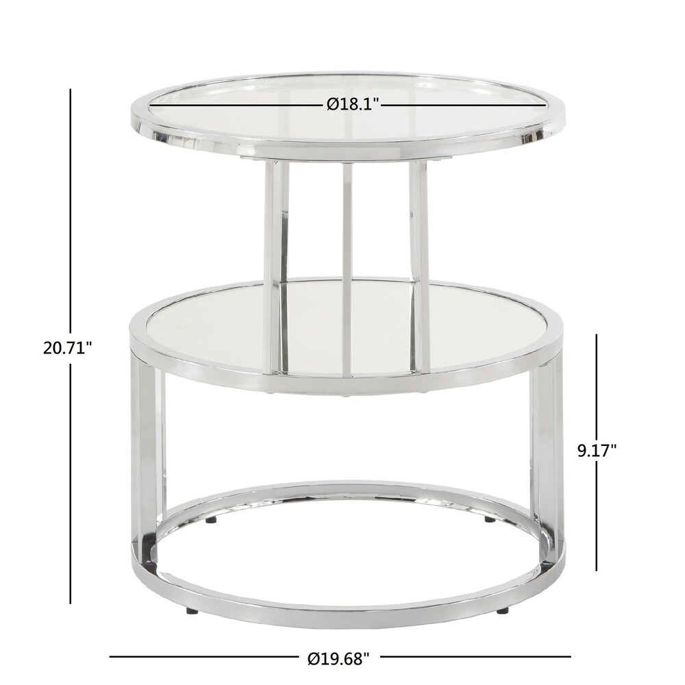 Metzy Chrome Finish Metal Round End Table with Mirrored Shelf by iNSPIRE Q Bold