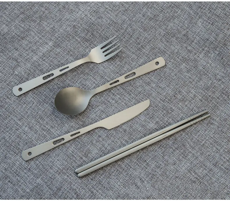 Pure Titanium outdoor portable tableware set fork spoon knife chopsticks for picnic kitchen camping hiking  climbing