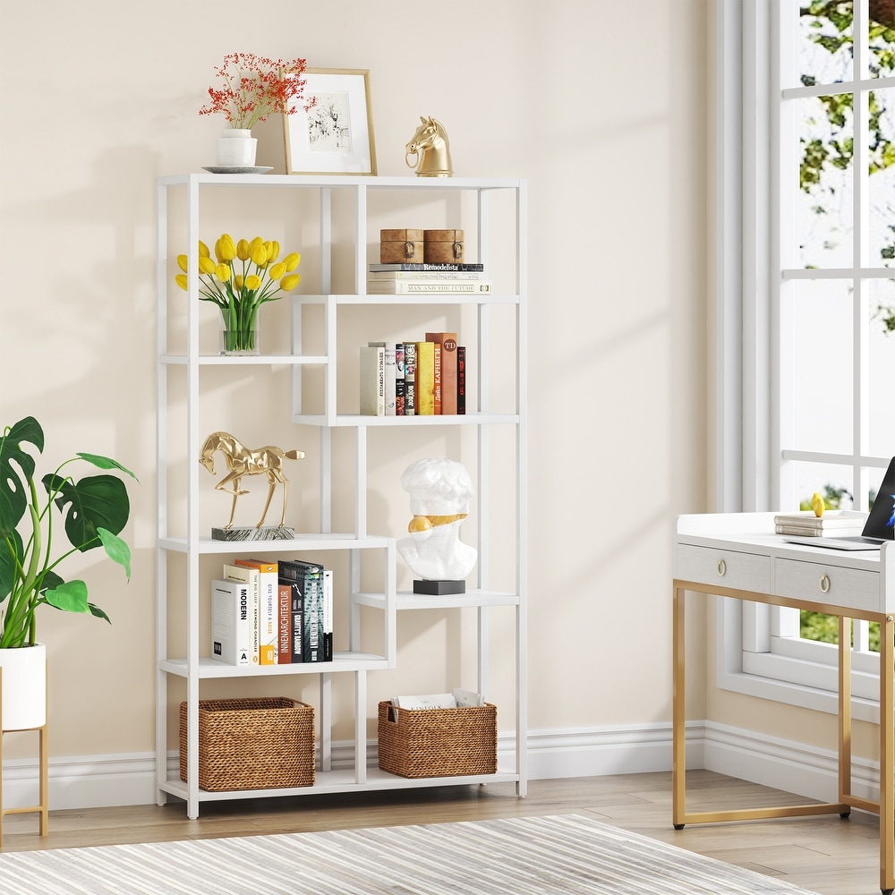 Bookshelf Bookcase  Gold 8 Open Shelf Etagere Bookcase with Faux Marble