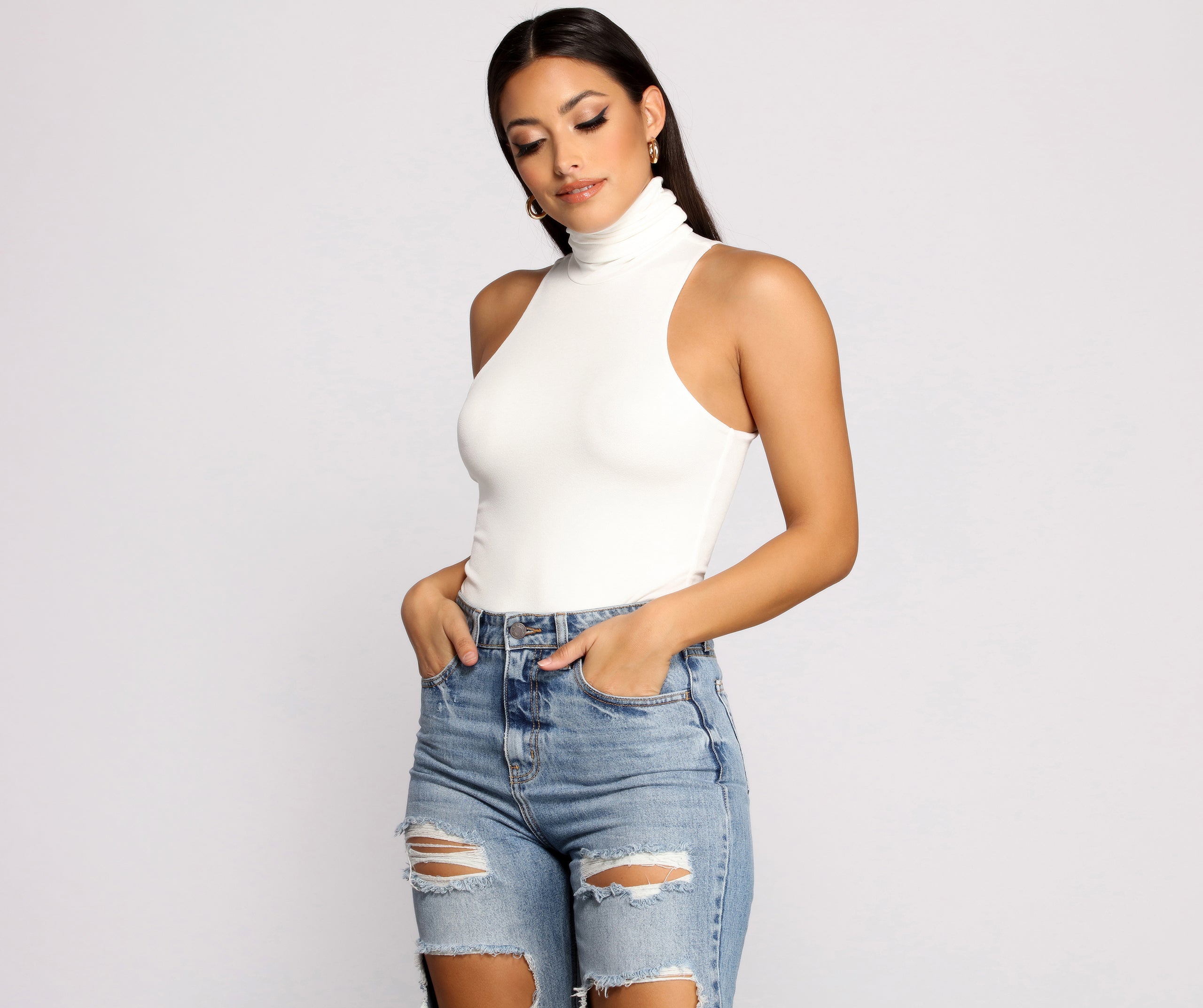 Captivate Me Basic Crepe Sleeveless Bodysuit