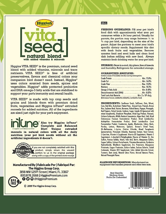 Higgins Vita Seed Parrot Food