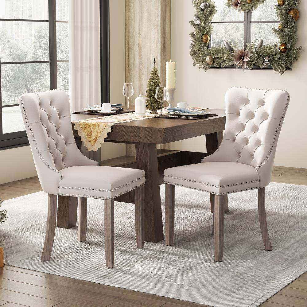 aisword High-end Tufted Solid Wood Contemporary Velvet Upholstered Dining Chair with Wood Legs Nailhead Trim 2-Pcs Set - Beige W7753PBH5477