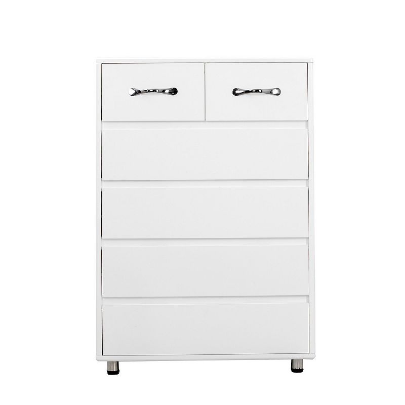 6 Drawer Chest with Curved Metal Handle， White