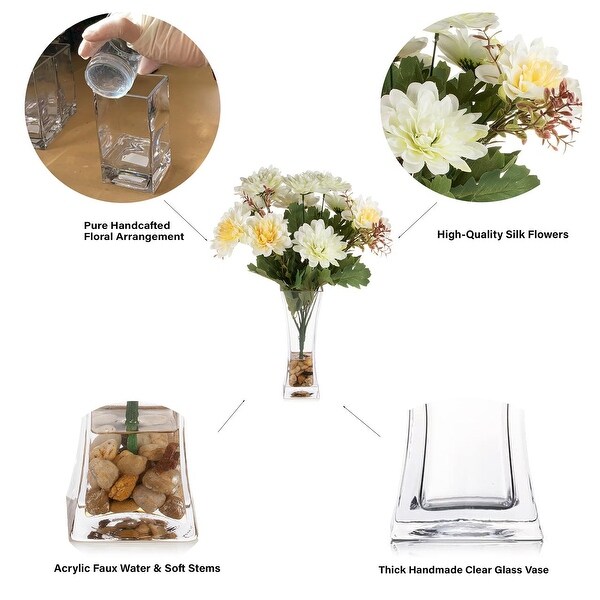 Mixed Artificial Daisy Floral Arrangements in Vase with River Stone，Table Centerpieces for Dining Room