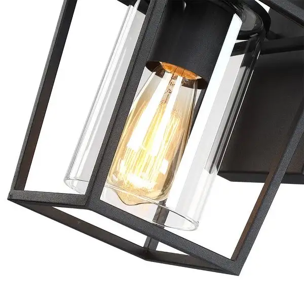 Black Outdoor Wall Lantern Sconce Light with Clear Glass Shade - 10.6