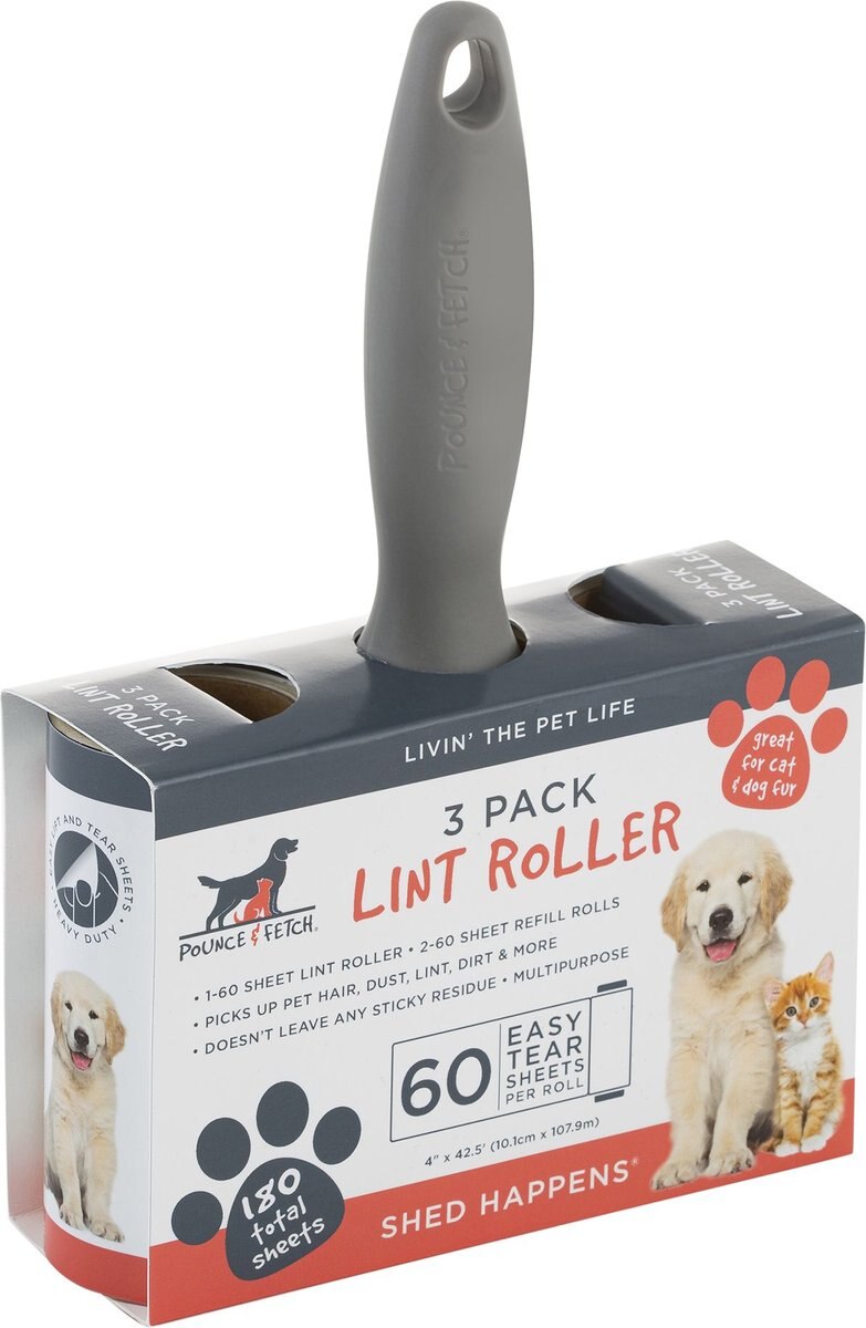 Pounce + Fetch Lint Rollers， 60 sheets， 3 count