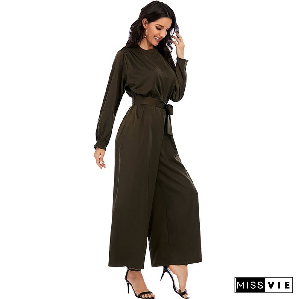 Fashion Jumpsuit Solid Color Waist Temperament Wide-leg Pants