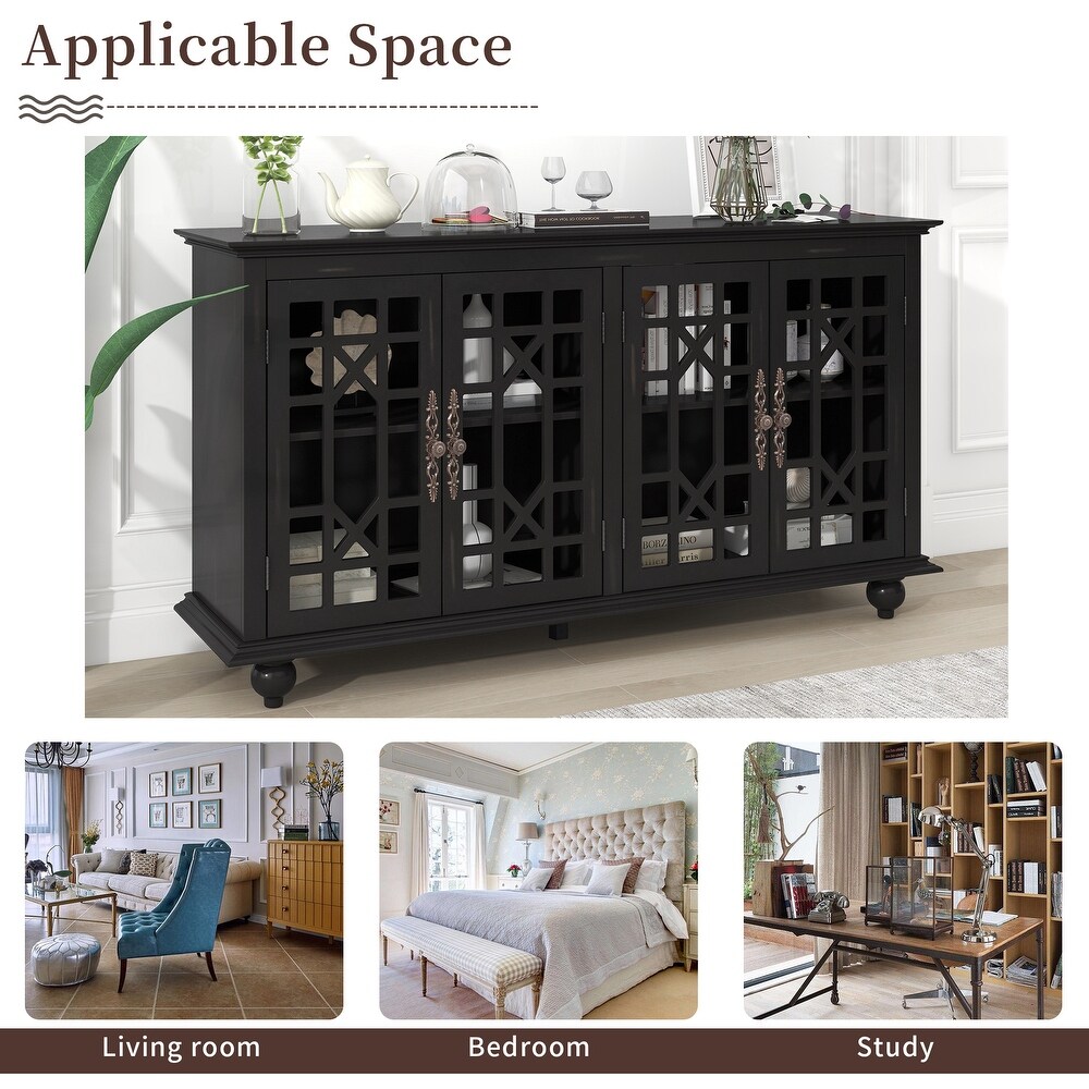 Solid Wood Sideboards with Adjustable Height Shelves  Metal Handles   4 Glass Doors for Living Room  Bedroom and Hallway