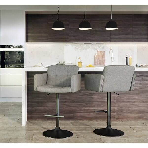 Strick and Bolton Lambert Grey Fabric and Black Metal Adjustable Bar Stool