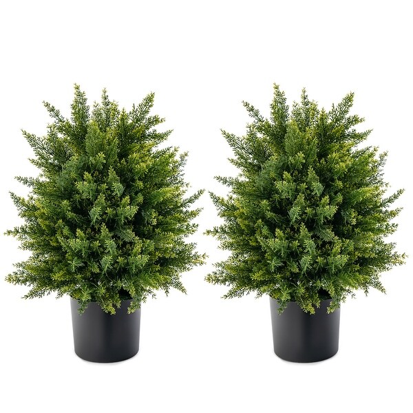 Costway 22'' Artificial Cedar Topiary Ball Tree 2Pack Faux Shrub Bush