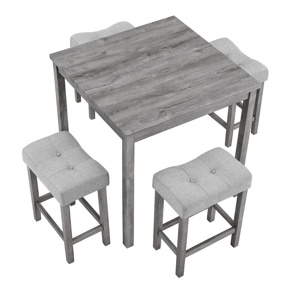 Modern Rustic 5 Pieces Dining Table Set with Counter Height Table and 4 Upholstered Stools Chairs for Kitchen Dining Room