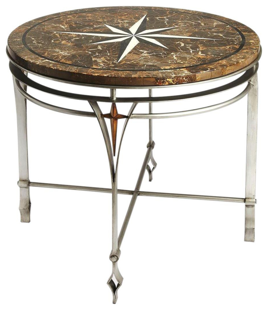 Foyer Table Accent Silver Distressed Metalworks Gray Fossil Stone   Contemporary   Side Tables And End Tables   by EuroLuxHome  Houzz