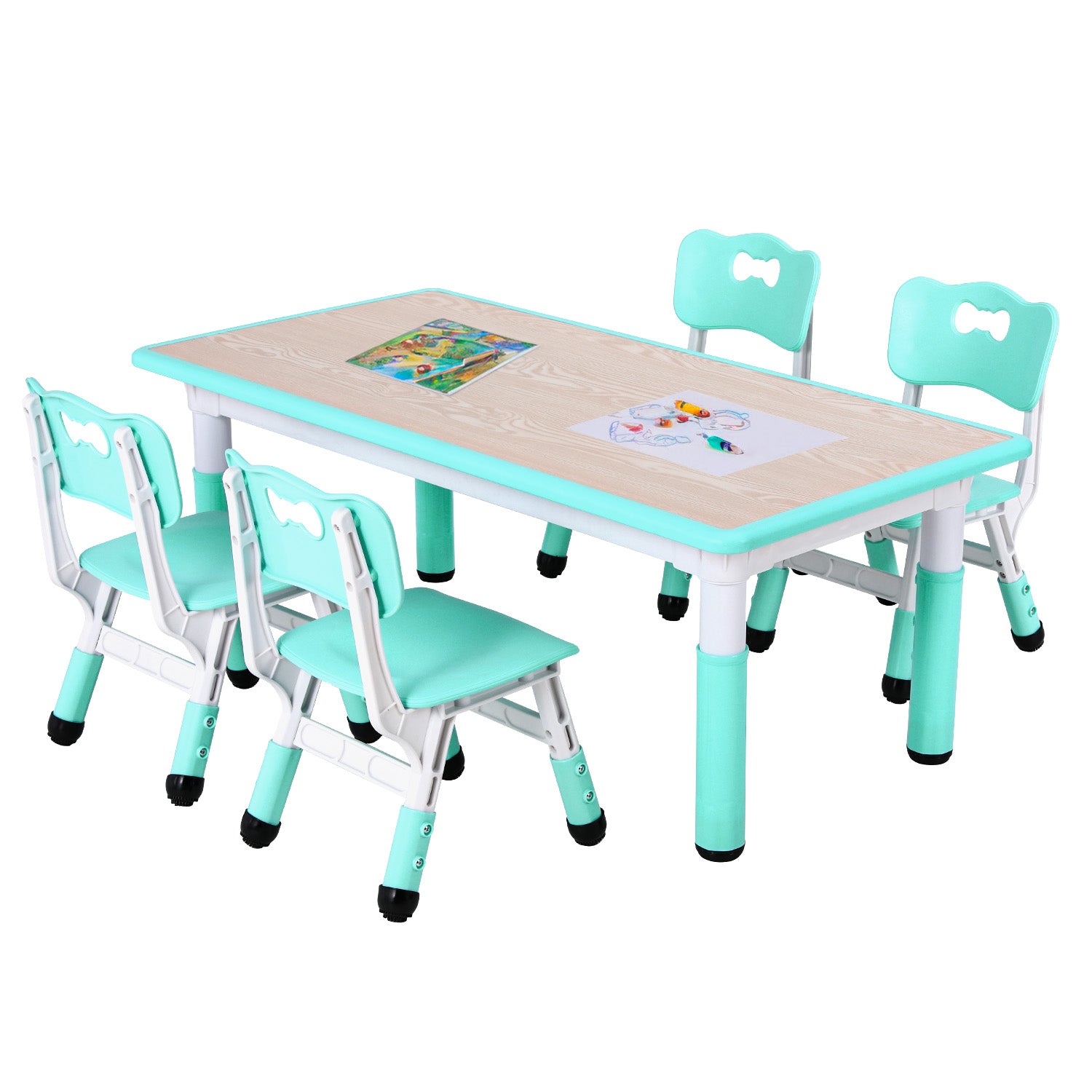 Kids Study Table and Chair Set Height Adjustable for Reading, Drawing, Eating