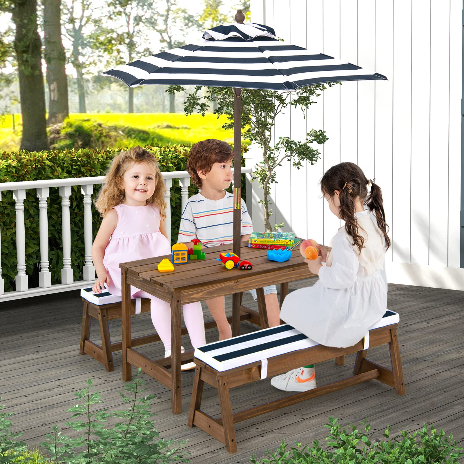 Costzon Kids Picnic Table, Toddler Wood Table & Bench Set, Gift for Ages 3-8