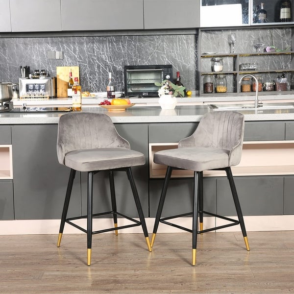 360° Swivel Bar Stools Set of 2， Counter Height Upholstered Velvet Barstool with Comfy Back， Footrest， - as picture