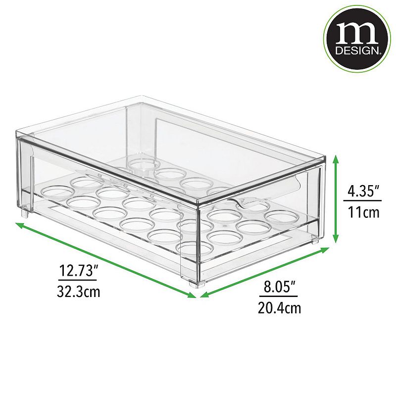 mDesign Clarity Stackable Egg Storage Box with Sliding Pull-Out Drawer and Handle， Holds 24 Eggs