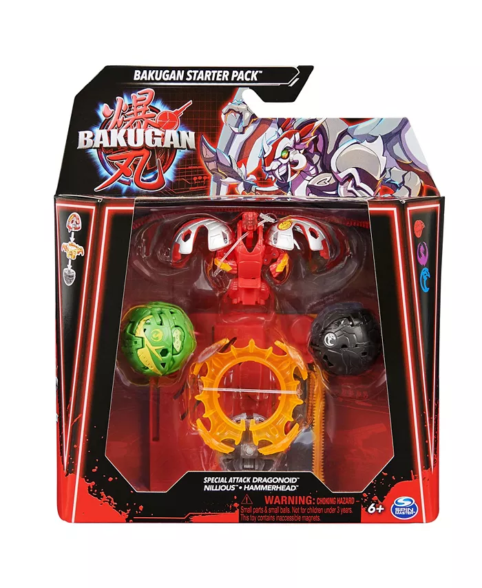 Bakugan Starter 3-Pack  Special Attack Dragonoid  Nillious  Hammerhead Customizable Spinning Action Figures and Trading Cards  Kids Toys 6 Plus