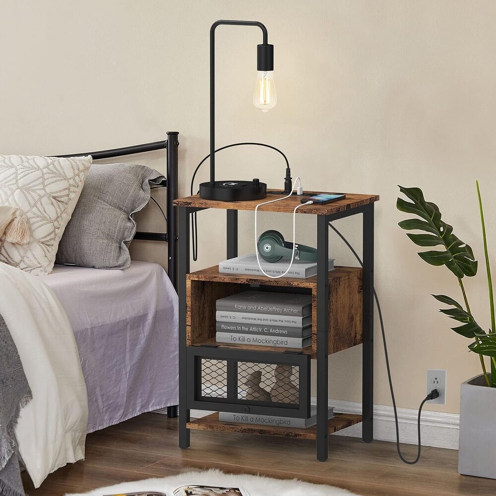 Small Bedside Table with USB Ports and Outlets