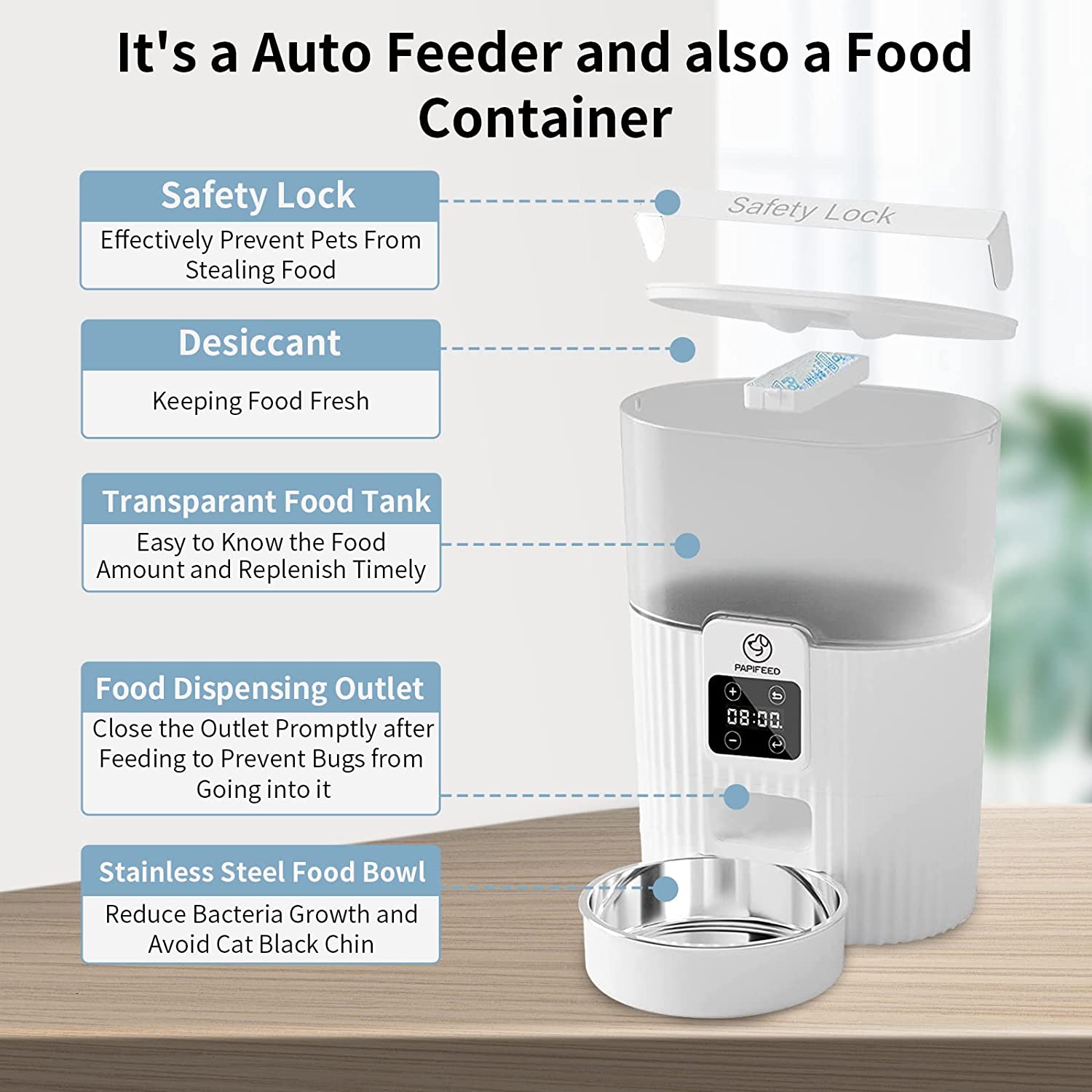 Timed Automatic Cat Feeders: Pet Smart Dry Food Dispenser with Stainless Steel Bowl， Programmable Portion Control Auto Feeder， Outdoor Battery Operated Up to 30 Days， for Cats and Small Dogs…